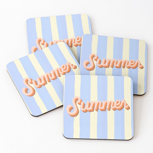 Item preview, Retro Summer Typography: Pastel Blue and Yellow Vertical Stripes Aesthetic designed and sold by Kat Designs Store.