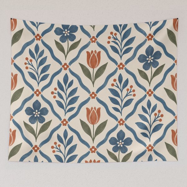 Item preview, Mid Century Botanical Trellis Floral Pattern designed and sold by Glottopia.