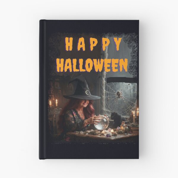 Item preview, Happy Halloween – Spooky Witch with Crystal Ball and Black Cat Retro Art designed and sold by Evelashop.