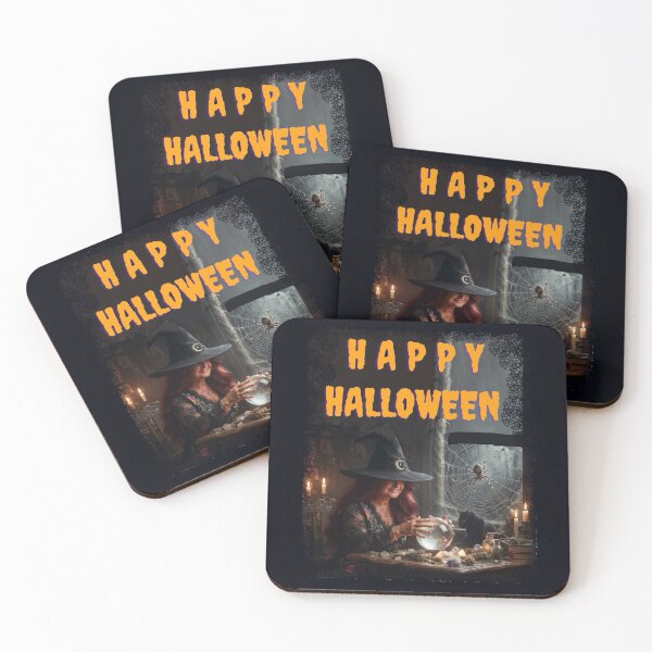 Item preview, Happy Halloween – Spooky Witch with Crystal Ball and Black Cat Retro Art designed and sold by Evelashop.