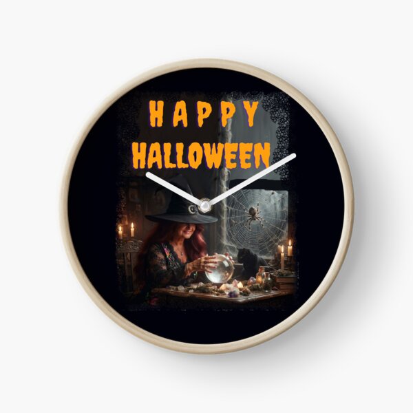 Item preview, Happy Halloween – Spooky Witch with Crystal Ball and Black Cat Retro Art designed and sold by Evelashop.