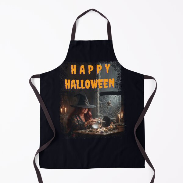 Item preview, Happy Halloween – Spooky Witch with Crystal Ball and Black Cat Retro Art designed and sold by Evelashop.