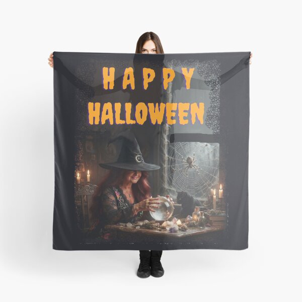 Item preview, Happy Halloween – Spooky Witch with Crystal Ball and Black Cat Retro Art designed and sold by Evelashop.