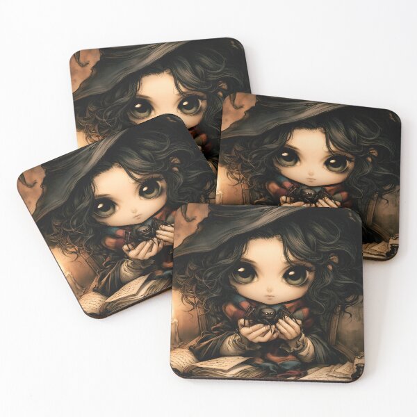 Item preview, Witch and Spider Familiar | Gothic Witch Chibi | Cute Spooky Fantasy Art designed and sold by InkAndGloom.