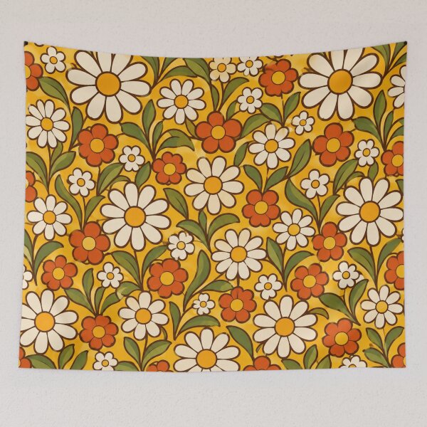 Item preview, Retro Mustard Daisy Floral Pattern designed and sold by Julie Leisure Gardening.
