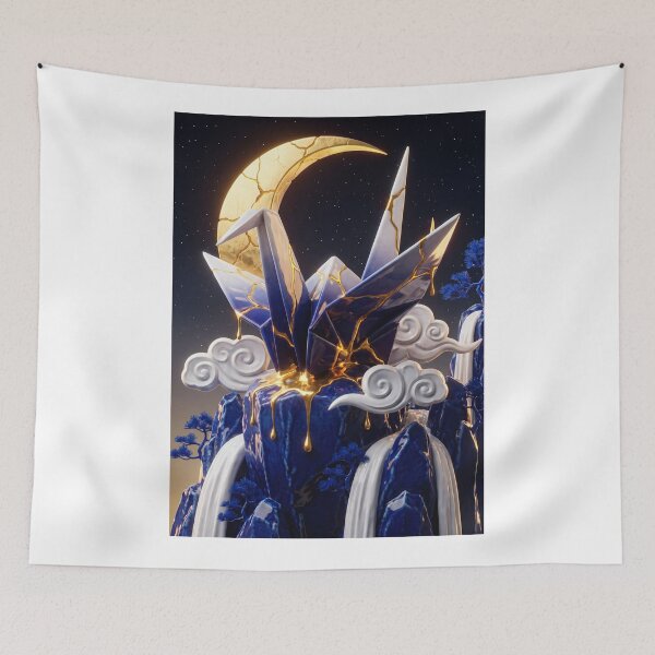 Item preview, Kintsugi Origami Crane Under Crescent Moon designed and sold by ElagoozArt.