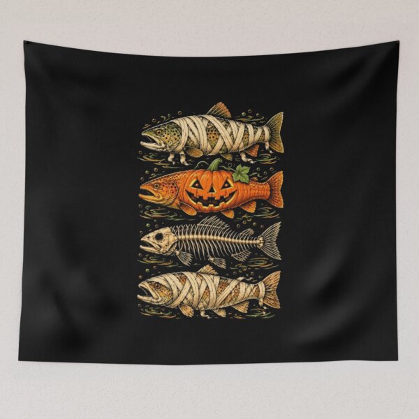 Item preview, Halloween Fishing Trout Mummy Skeleton Fish designed and sold by alvablakefg.
