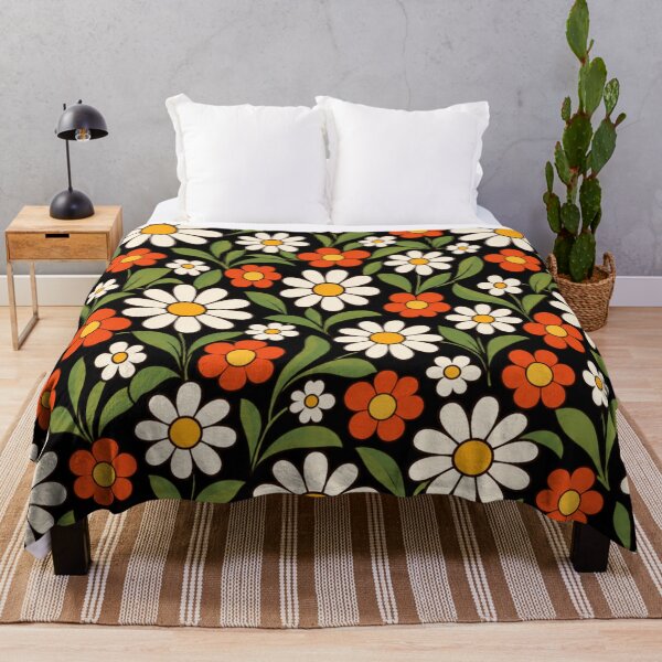 Item preview, Retro Floral Pattern on Black designed and sold by Julie Leisure Gardening.