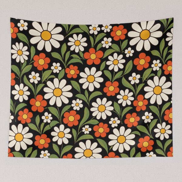 Item preview, Retro Floral Pattern on Black designed and sold by Julie Leisure Gardening.
