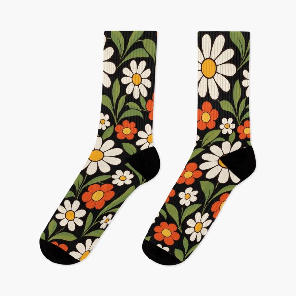 Item preview, Retro Floral Pattern on Black designed and sold by Julie Leisure Gardening.