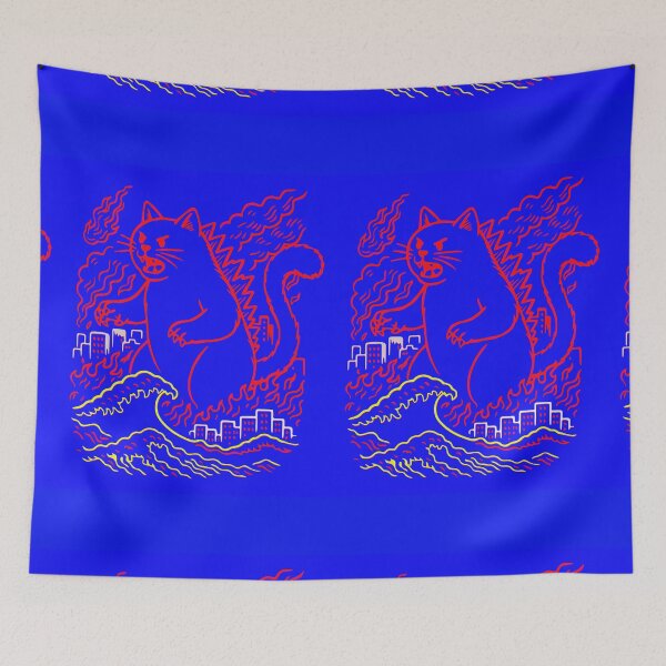 Item preview, Catzilla Japanese Art Giant Monster Cat Wave & Fire designed and sold by ABRAKADABRA!.