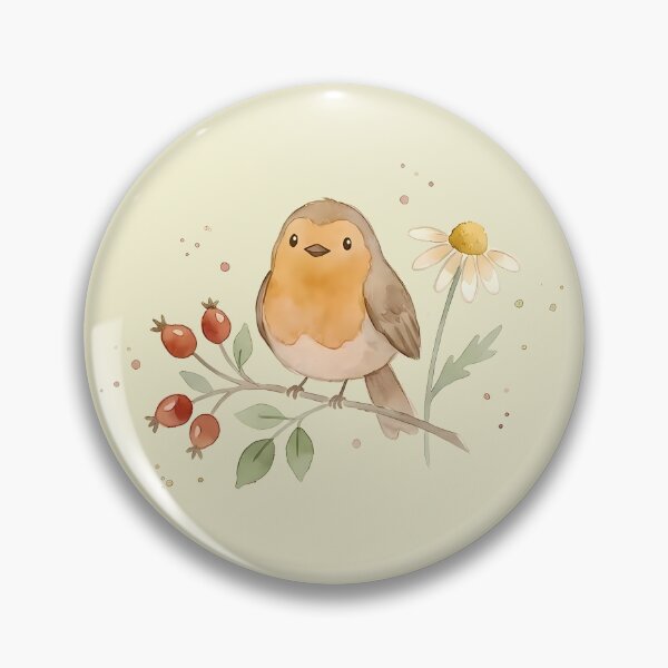 Item preview, Cute little bird in watercolor with chamomile and berries designed and sold by SuperMama1973.