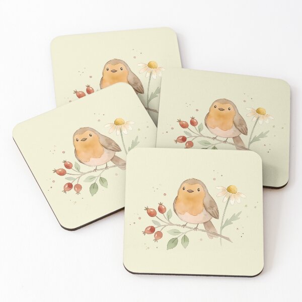 Item preview, Cute little bird in watercolor with chamomile and berries designed and sold by SuperMama1973.