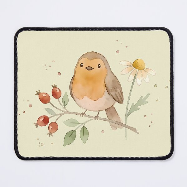 Item preview, Cute little bird in watercolor with chamomile and berries designed and sold by SuperMama1973.
