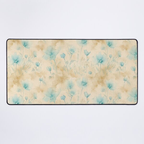 Item preview, Vintage tea stain botanical turquoise florals – Seamless Linen Repeat Pattern designed and sold by RescueHeart10.