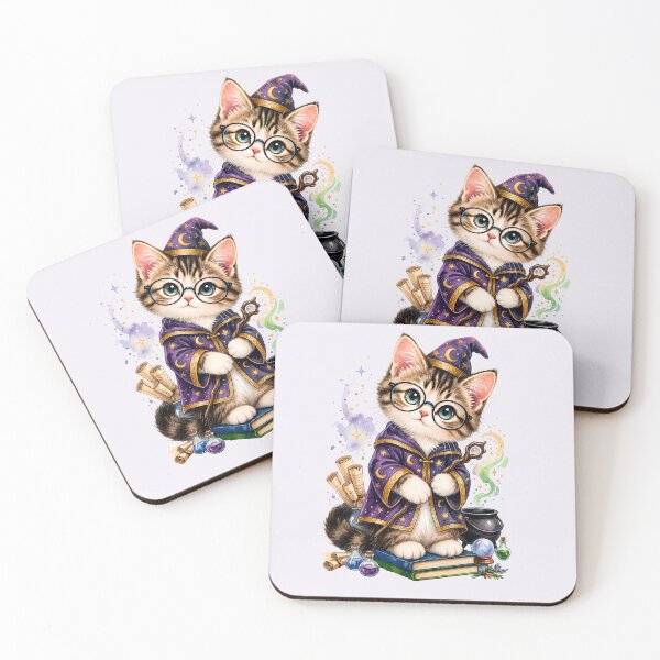 Item preview, Cute Watercolor Wizard Cat - Magical Kawaii Kitten designed and sold by SuperMama1973.