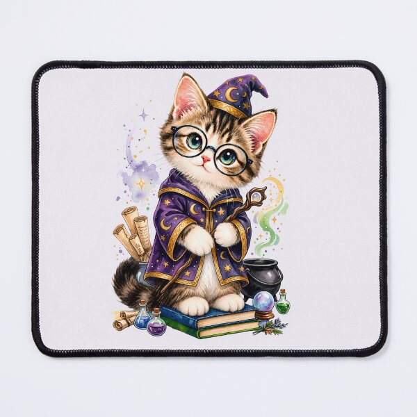 Item preview, Cute Watercolor Wizard Cat - Magical Kawaii Kitten designed and sold by SuperMama1973.