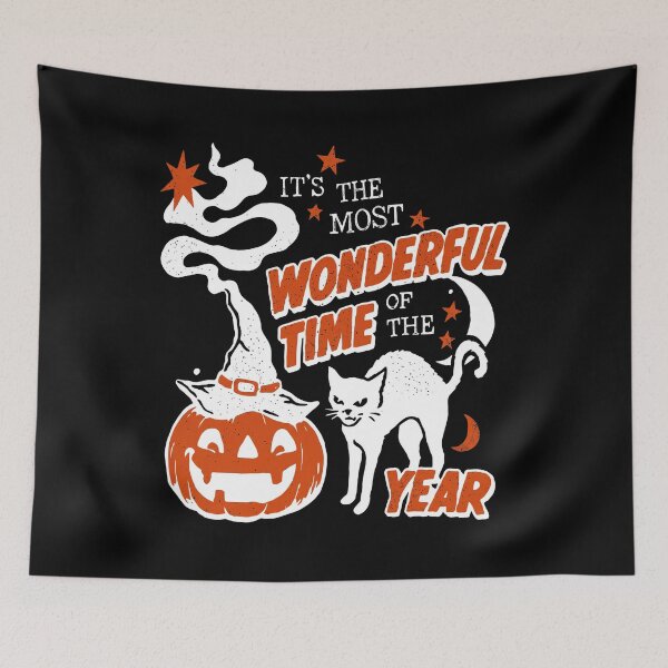Item preview, It's The Most Wonderful Time Of The Year - Halloween Cat - Pumpkin - Witch Hat designed and sold by thedoodlevault.
