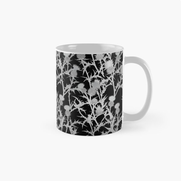 Item preview, Silver Thistle Floral Pattern On Black designed and sold by Owcomm.