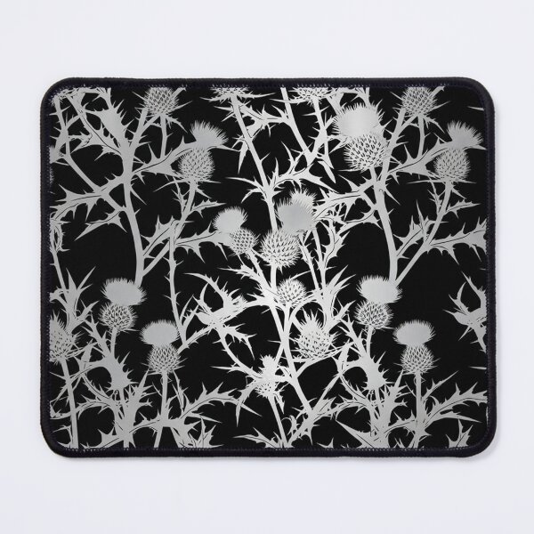 Item preview, Silver Thistle Floral Pattern On Black designed and sold by Owcomm.