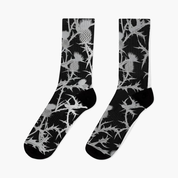 Item preview, Silver Thistle Floral Pattern On Black designed and sold by Owcomm.