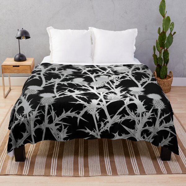 Item preview, Silver Thistle Floral Pattern On Black designed and sold by Owcomm.