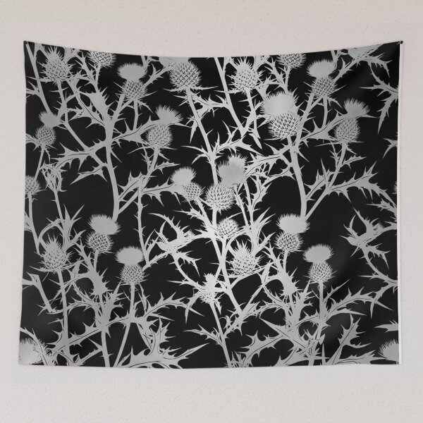Item preview, Silver Thistle Floral Pattern On Black designed and sold by Owcomm.