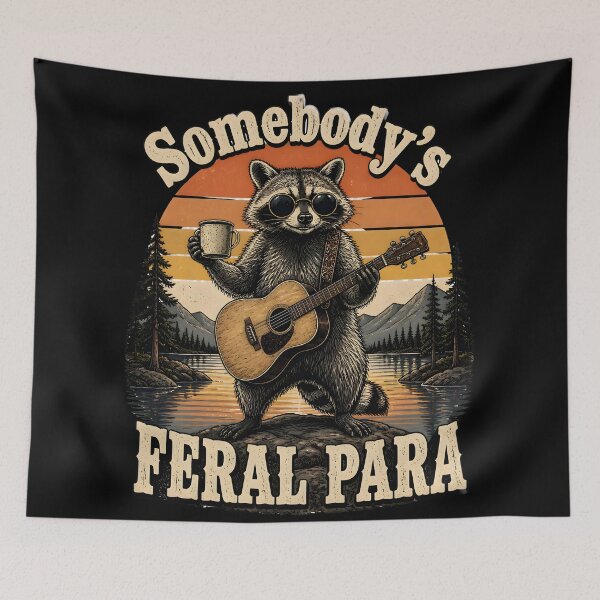 Item preview, Somebody's Feral Para Funny Raccoon Guitar Coffee Retro Gifts designed and sold by LeSoniPapaPrint.