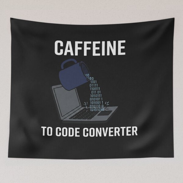Aperçu de l'œuvre Blague sur un ordinateur portable de programmeur utilisant un convertisseur de caféine en code créée et vendue par Owcomm.