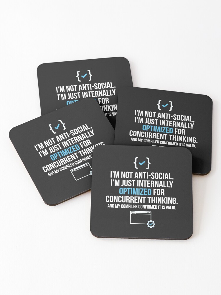 Thumbnail 1 of 5, Coasters (Set of 4), Programmer Code Joke Funny Developer Quote designed and sold by Owcomm.