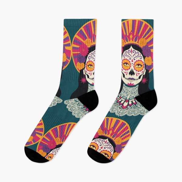 Item preview, Catrina Sunburst Halo | Mid Century Day of the Dead Art designed and sold by  Ojo de Lilith.