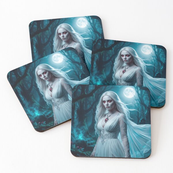 Item preview, White Vampire Woman in Moonlight Forest – Gothic Fantasy Art designed and sold by VALKYRAART53.