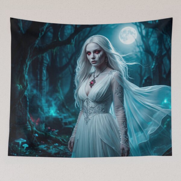 Item preview, White Vampire Woman in Moonlight Forest – Gothic Fantasy Art designed and sold by VALKYRAART53.