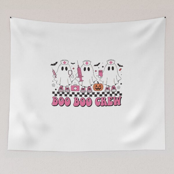 Item preview, boo boo crew cute halloween ghost medic cartoon with pink text men designed and sold by DariaOltes.