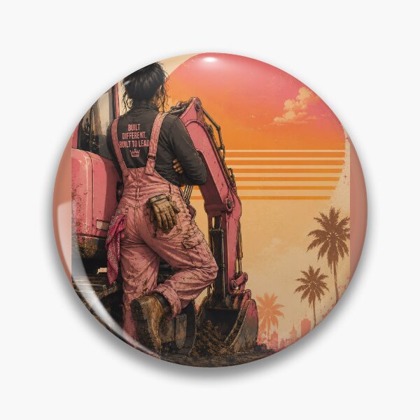 Item preview, Latina Construction Boss Pink Excavator  | Women in Construction Retro Sunset Graphic | Tradeswoman Empowerment Design designed and sold by BelievingCreates.