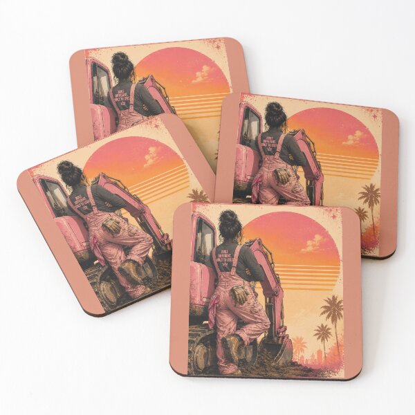Item preview, Latina Construction Boss Pink Excavator  | Women in Construction Retro Sunset Graphic | Tradeswoman Empowerment Design designed and sold by BelievingCreates.