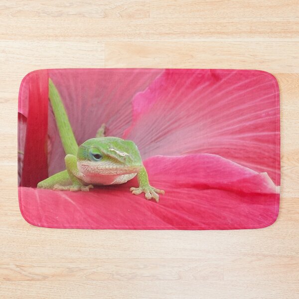 Item preview, Cute Green Lizard on a Pink Hibiscus Flower Nature Photography designed and sold by CoastalEmp.