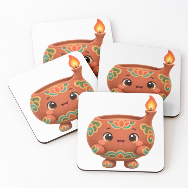 Item preview, Cute Mascot Shaped Like a Small Clay Oil Lamp (Deungjan) With a Shallow Round Dish Body, a Thin Wick Spout, and a Tiny Flickering Flame on Top — Marker-style Digital Illustration designed and sold by radou88.