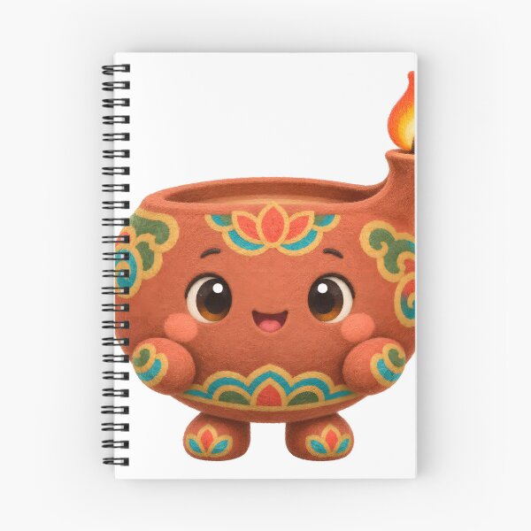 Item preview, Cute Mascot Shaped Like a Small Clay Oil Lamp (Deungjan) With a Shallow Round Dish Body, a Thin Wick Spout, and a Tiny Flickering Flame on Top — Marker-style Digital Illustration designed and sold by radou88.