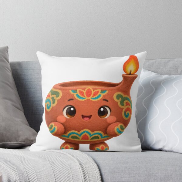 Item preview, Cute Mascot Shaped Like a Small Clay Oil Lamp (Deungjan) With a Shallow Round Dish Body, a Thin Wick Spout, and a Tiny Flickering Flame on Top — Marker-style Digital Illustration designed and sold by radou88.