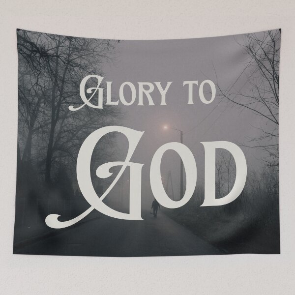 Item preview, Glory To God Moody Foggy Street Christian Photography designed and sold by LensDyn™.