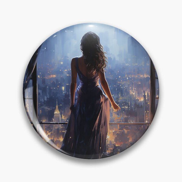 Item preview, Moonlit Muse - A Woman Staring Out Of A Window At A Moonlit City Below - Contemporary Art - Watercolor Art designed and sold by CastleBySea.