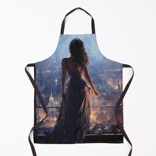 Item preview, Moonlit Muse - A Woman Staring Out Of A Window At A Moonlit City Below - Contemporary Art - Watercolor Art designed and sold by CastleBySea.
