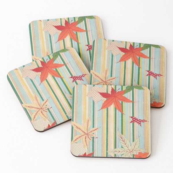 Item preview, apanese Autumn Maple Leaf Pattern | Vintage Striped Botanical Art designed and sold by GabbasGallery.