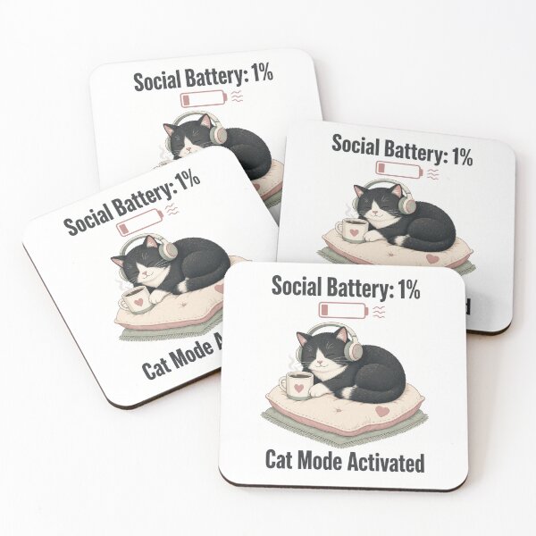 Item preview, Social Battery 1% Cat Mode Activated Funny Introvert Cat T-Shirt designed and sold by FakePeopleSuck.
