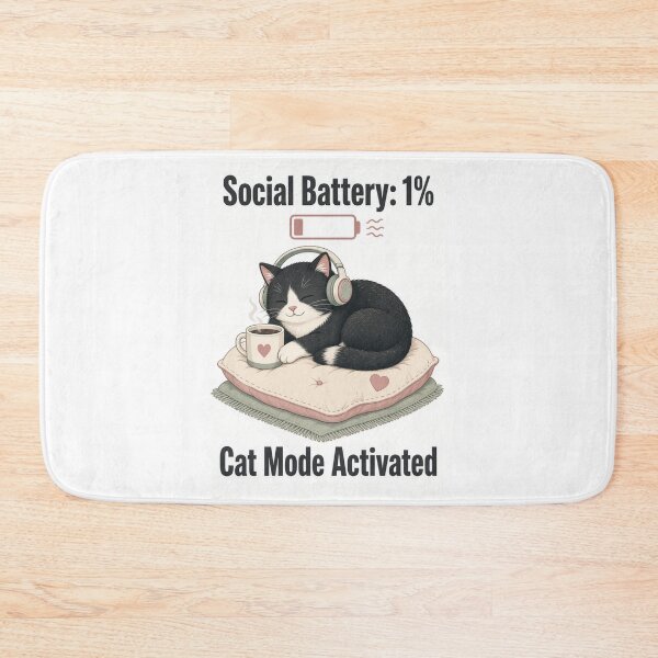 Item preview, Social Battery 1% Cat Mode Activated Funny Introvert Cat T-Shirt designed and sold by FakePeopleSuck.