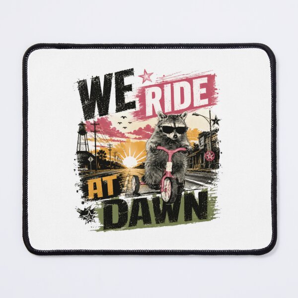 Item preview, We Ride At Dawn Raccoon Tricycle Riding Humor Early Riser Wildlife designed and sold by JonesFlora2025.
