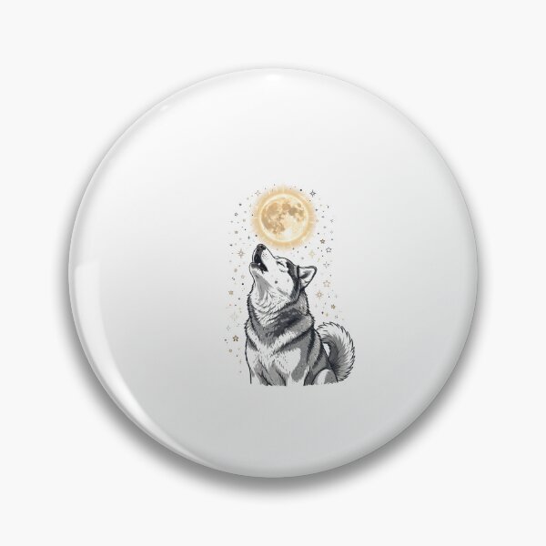Item preview, Siberian Husky Howling at Full Moon Illustration designed and sold by Nichely.