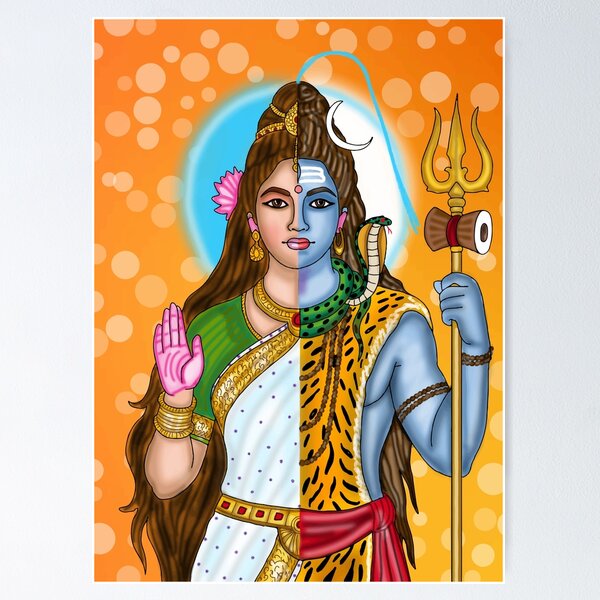 Item preview, Ardhanarishvara Digital Drawing | Shiva Parvati Divine Hindu Artwork designed and sold by Harshit_Digital_Arts.