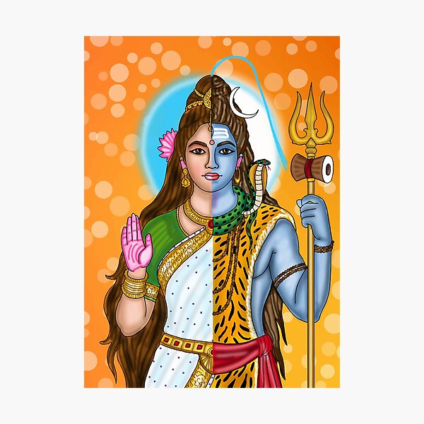 Item preview, Ardhanarishvara Digital Drawing | Shiva Parvati Divine Hindu Artwork designed and sold by Harshit_Digital_Arts.